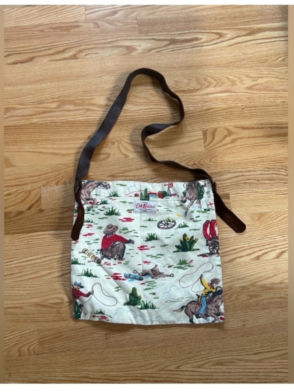 Cath Kidson vintage cowboy cream western shoulder bag tote pattern leather strap